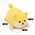Large and medium sized plush calming dog toy with squeaker and textured chew fabric.