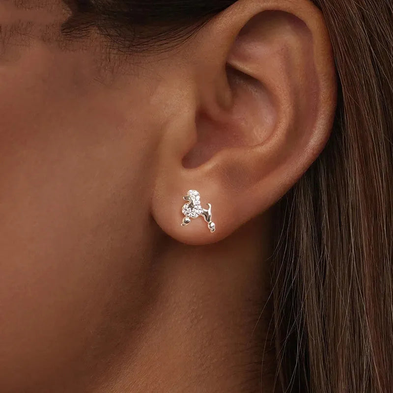S925 sterling silver mini poodle stud earrings for women with cute dog design