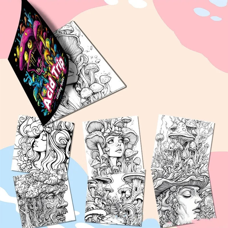 Acid tour coloured painting book with 200mm length on paper surface