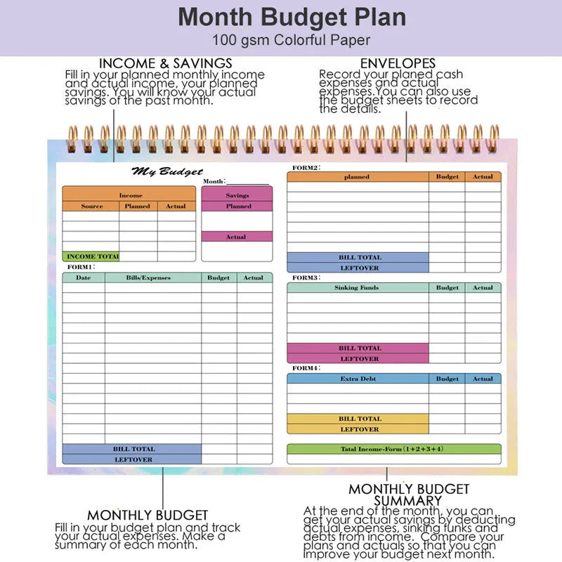 B5 spiral-bound wealth management notebook with PP cover for budget tracking