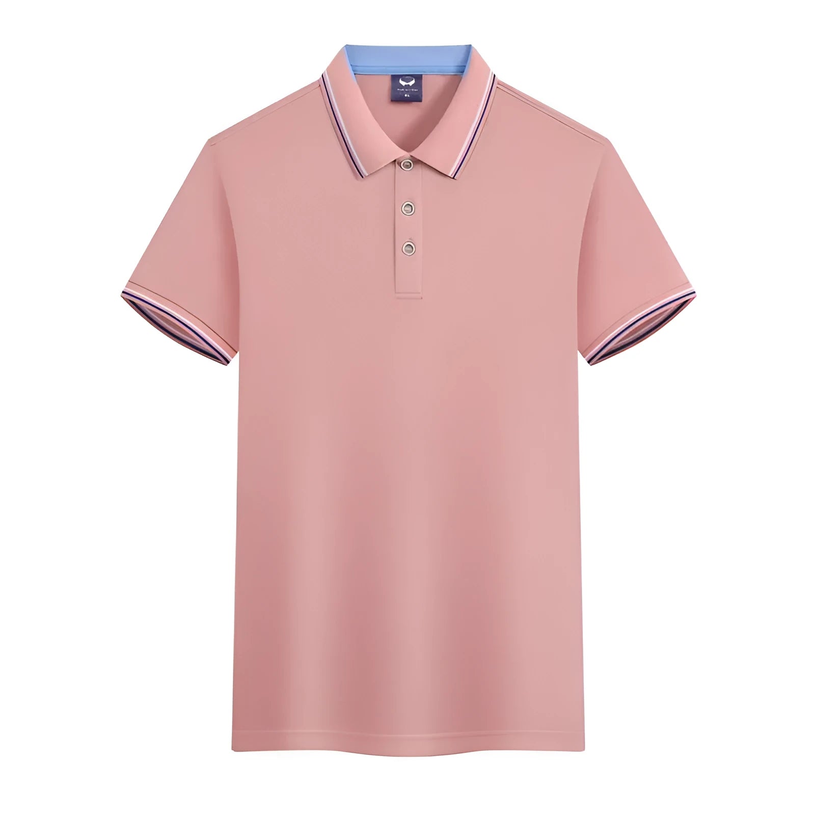 Man wearing a slim fit ice silk quick-dry polo shirt in blue, short sleeve workwear top.