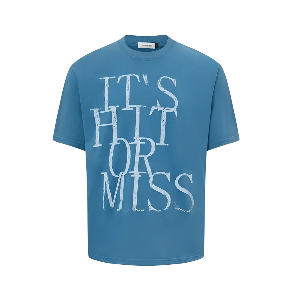 Men's loose fit American-style t-shirt with letter printing in cotton blend fabric