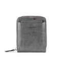 Men's short horizontal square zipper wallet in brown polyurethane leather with multiple card slots and metal zipper closure