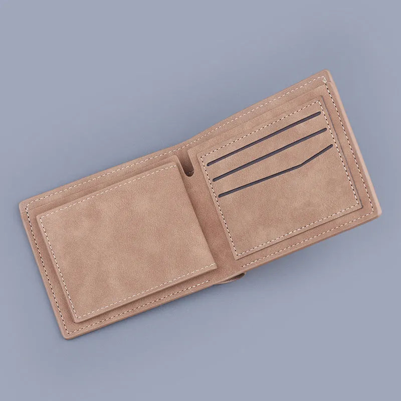 Men's ultra-light pu short wallet two fold half fold frosted finish contrast colour dark brown light brown