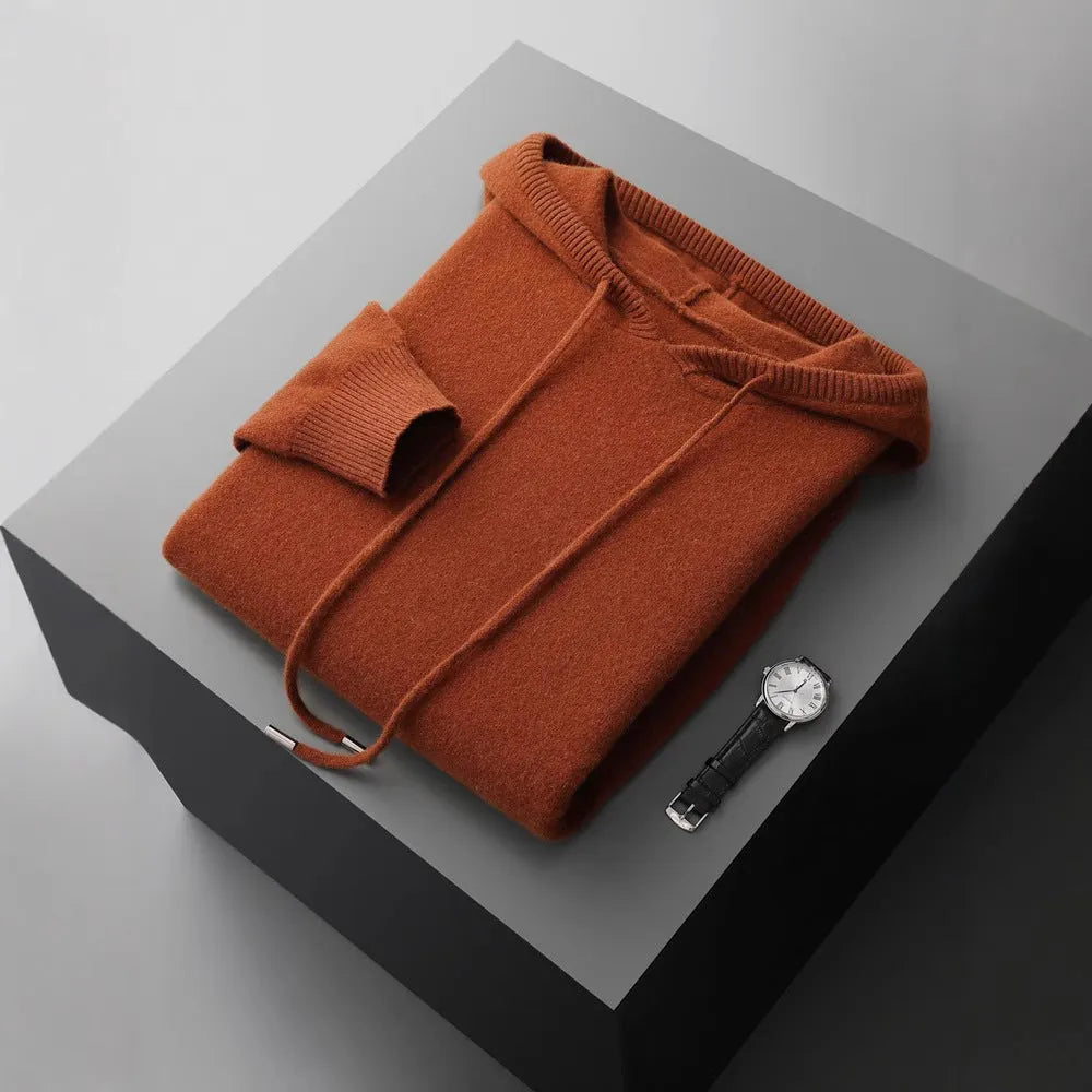 Men's thick knitted hooded sweater in solid colour, loose fit, plus size, winter pullover top