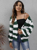 Women's striped cardigan with button stitching in deer plush polyester fabric