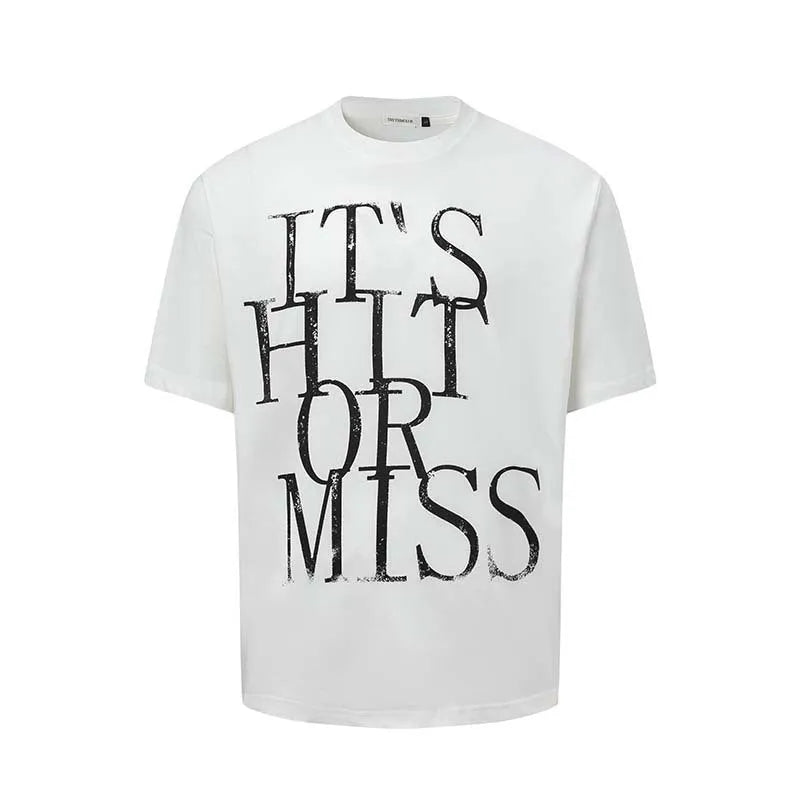 Men's loose fit American-style t-shirt with letter printing in cotton blend fabric