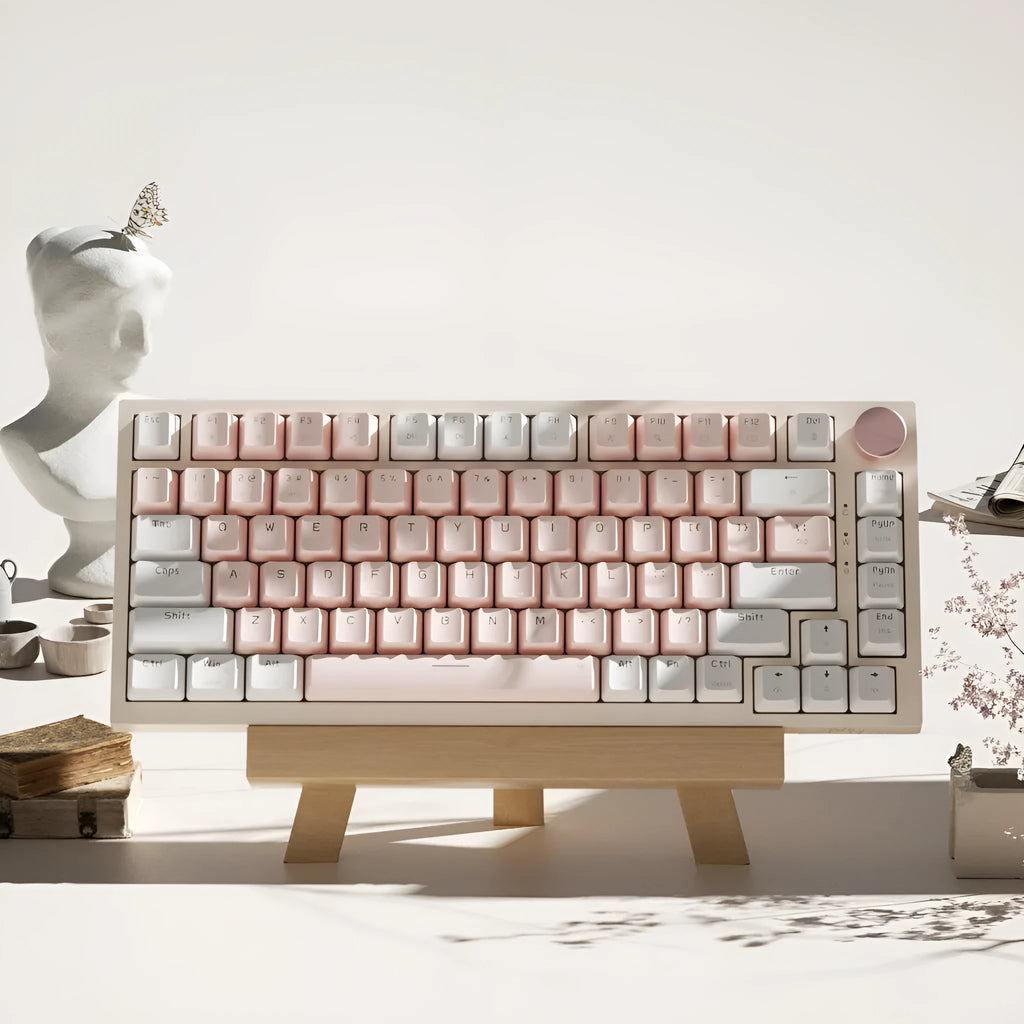 Tulip white gaming keyboard with light-green axis and wired single-mode connection, ABS material
