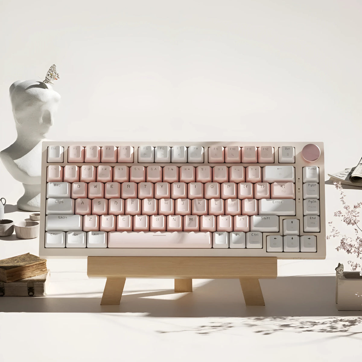 Tulip white gaming keyboard with light-green axis and wired single-mode connection, ABS material