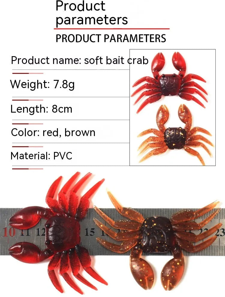 8cm PVC crab fishing lure in red and brown colour variations