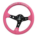 13-inch pink leather steering wheel with double-sided embroidery and aluminium alloy bracket