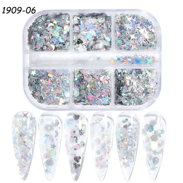 Gold and silver laser irregular nail glitter sequins in 8g box for nail art decoration