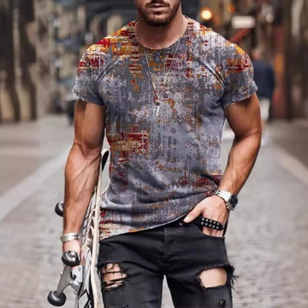 Men's camouflage print short-sleeved T-shirt in loose fit milk silk fabric