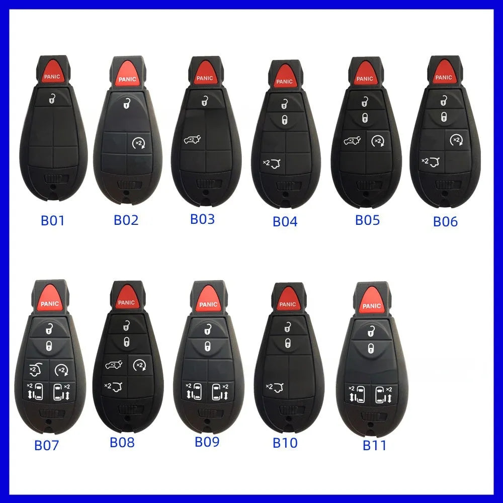 Blank nylon and ABS brass replacement car key shell for Dodge Chrysler smart keys, 85mm long.