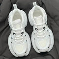 Polar Wave beige mesh platform shoes with wedge heel and lace-up design