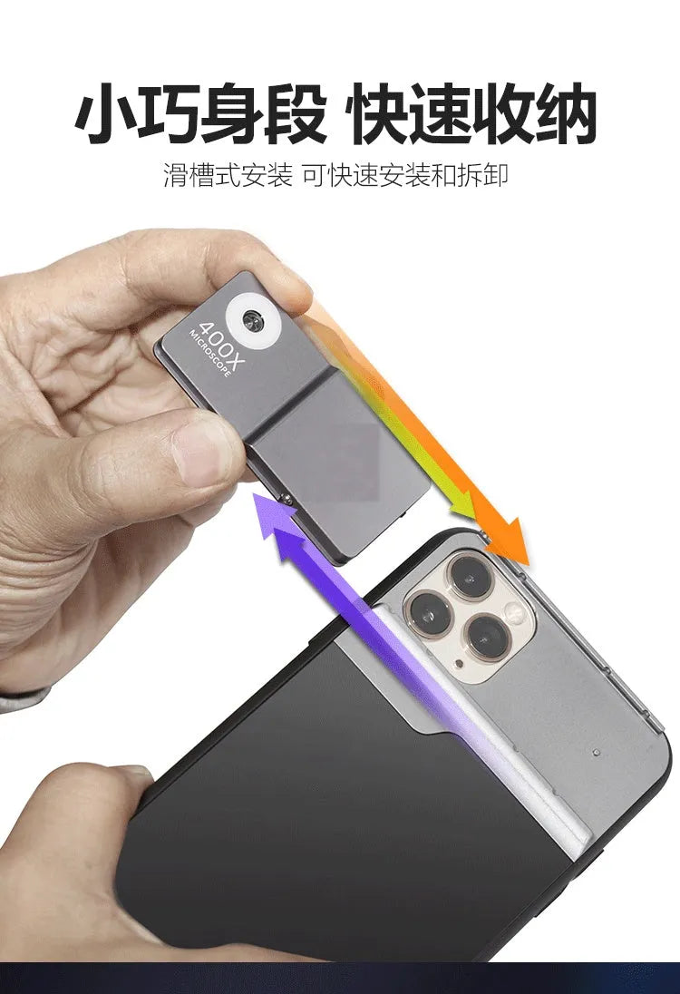 Black silver aluminium alloy mobile phone microscope lens with 400X magnification for iPhone models