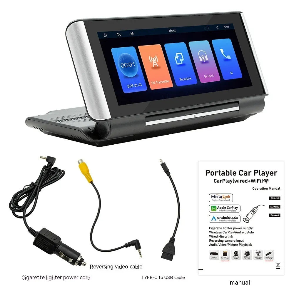 6.86 inch vehicle MP5 player with wireless CarPlay and reversing camera input on dashboard