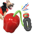 Green plastic dog food dropping ball with dental molar texture for interactive chewing and feeding