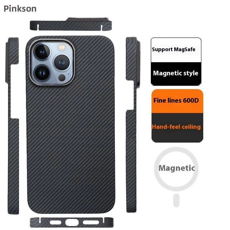 Ultra-thin frosted aramid fibre phone case for iPhone 12 series in black, red and agate styles