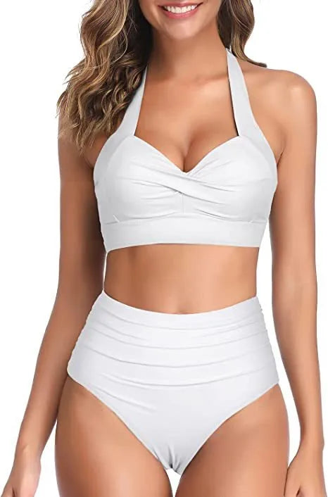 Women's split bow bikini swimwear in multiple colours with backless briefs design