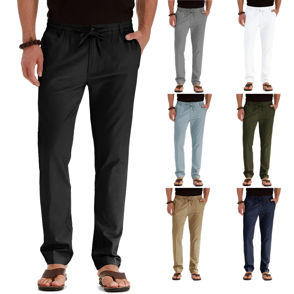 Business casual men's loose oversized track pants in cotton blend, straight leg, mid waist, available in army green