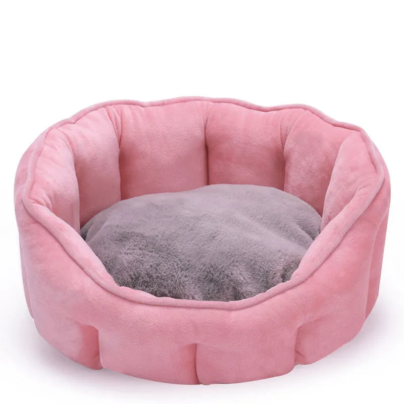 Grey plush cat kennel mat with a removable fabric house, an overhead hammock, and a base for a litter tray.