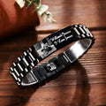 Men's titanium steel lettering bracelet with curved heart shape in black or grey lettering options