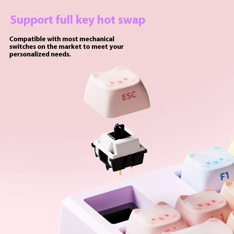 Colourful Sugar Cat mechanical keyboard with Bluetooth connectivity and piano shaft switches