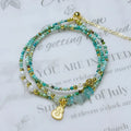 F90 turquoise round beads bracelet with three-ring pull-out adjustable mechanism in Korean style