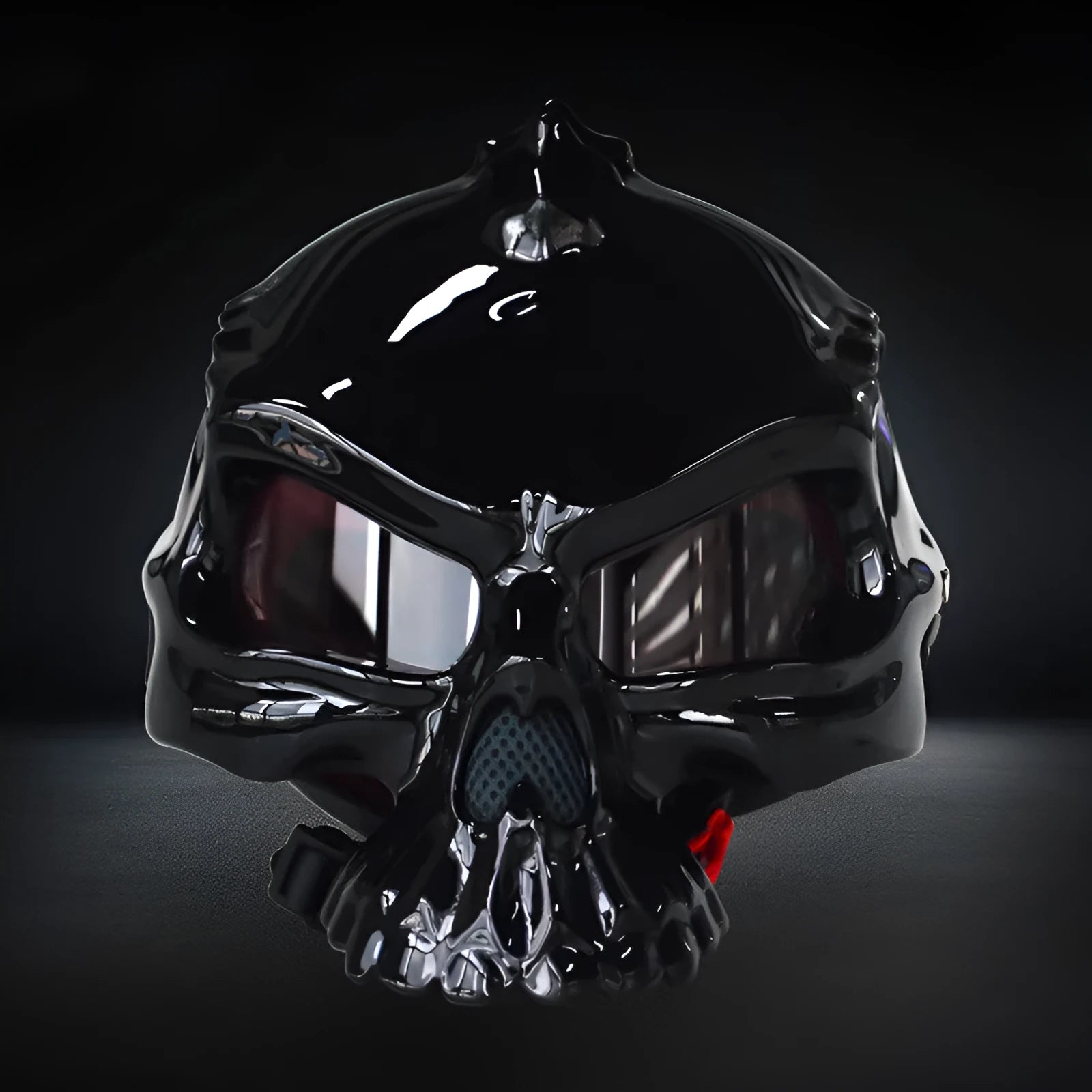 Double-sided motorcycle helmet with skull art design in black, gray, or red