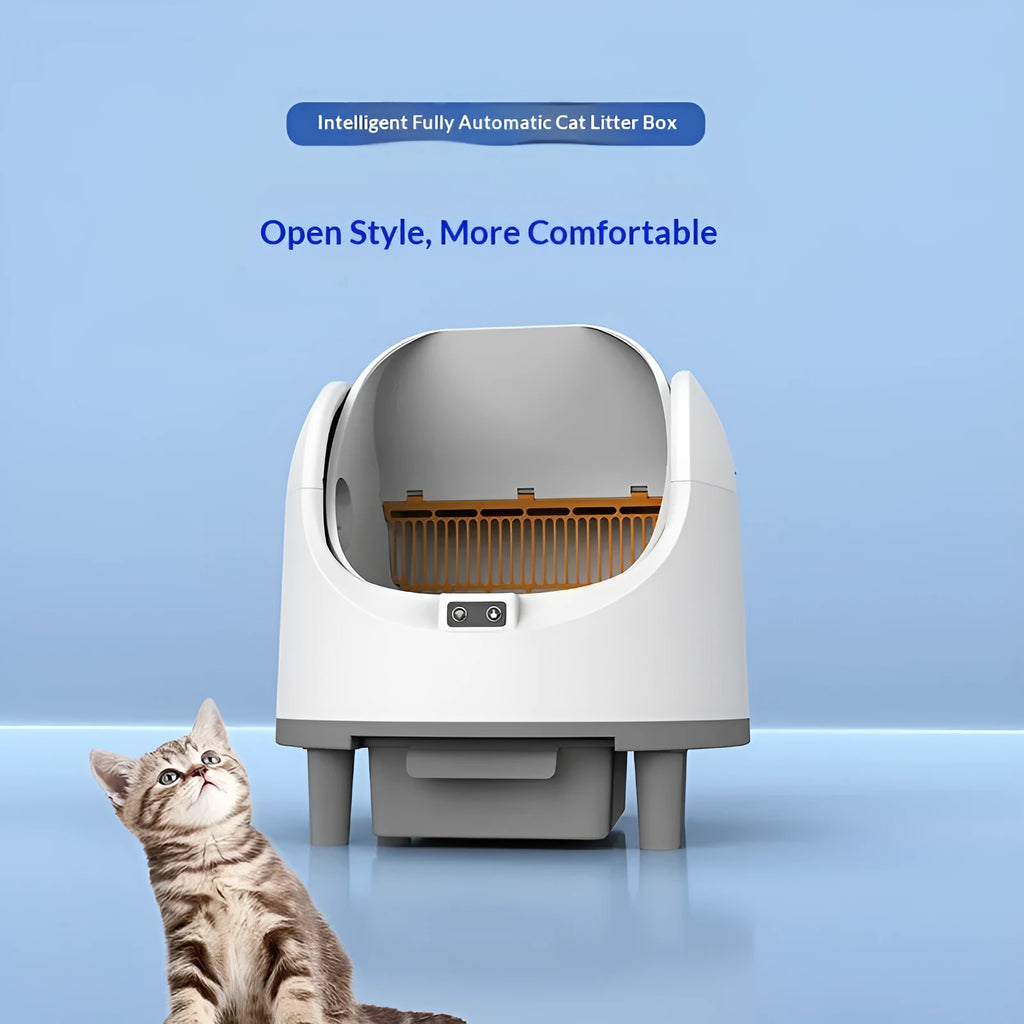 White fully automatic cat litter box with intelligent shovel machine, 535x535x600mm, APP smart control