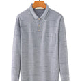 Men's cotton long sleeve striped pullover jumper with lapel collar in green, grey or navy blue
