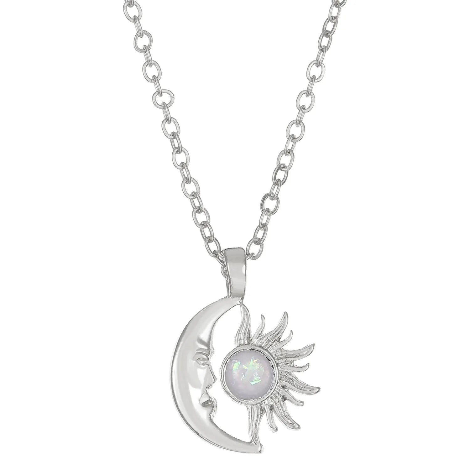 Alloy sun moon geometric pendant necklace on adjustable chain, gold electroplated finish
