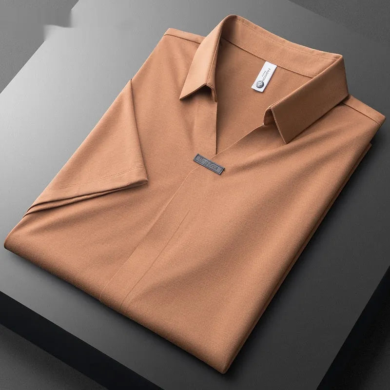 Men's slim fit lapel polo short-sleeved T-shirt in cotton blend fabric available in three colours