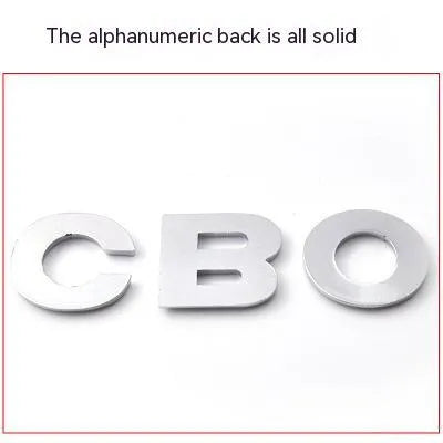 Zinc alloy metal car bumper sticker showing 2.5cm raised English letter design