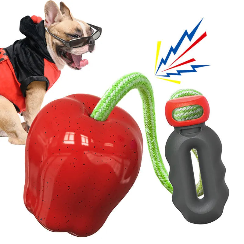 Green plastic dog food dropping ball with dental molar texture for interactive chewing and feeding