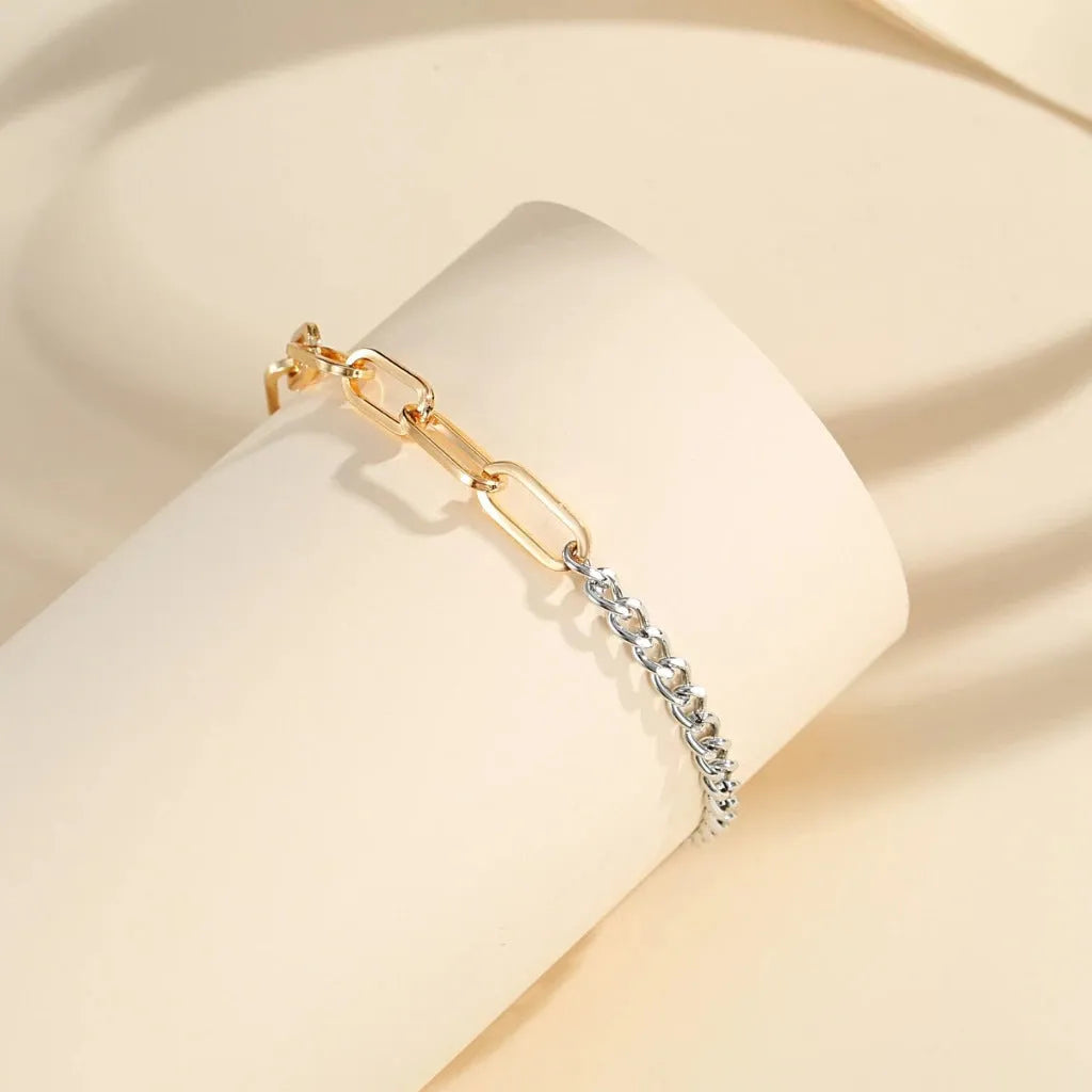 Gold-plated copper bracelet with silver stitching unisex design style PSL108