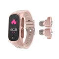 N8 Smart Bracelet and Bluetooth Headset Combo in black, white, red, or pink on a wrist.