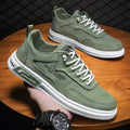 Men's lace-up platform canvas sneakers in green, black or grey with letter print, breathable mesh lining and rubber sole, sizes 39-44