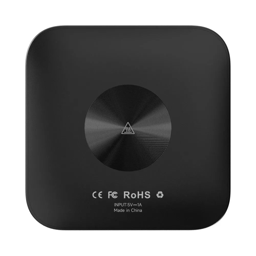 Tbox-Led Wireless Carplay Android 13 box with dimensions and headphone accessory