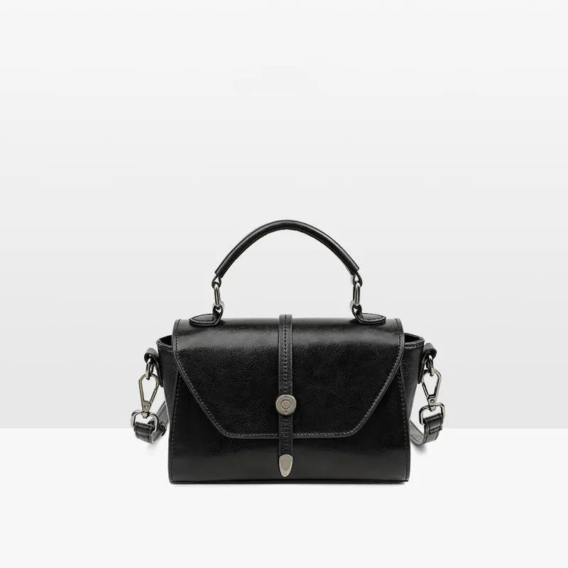 Genuine leather crossbody shoulder bag in dark brown, horizontal square shape with stitched details, 20x9x12 cm