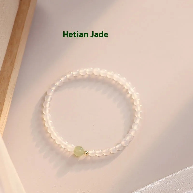 Hetian Jade White Agate women's bracelet with 15cm length and manual craftsmanship