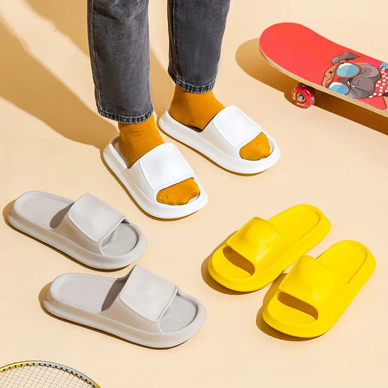 Thickened EVA non-slip slippers in various colours showing the flip-flop design and textured sole.