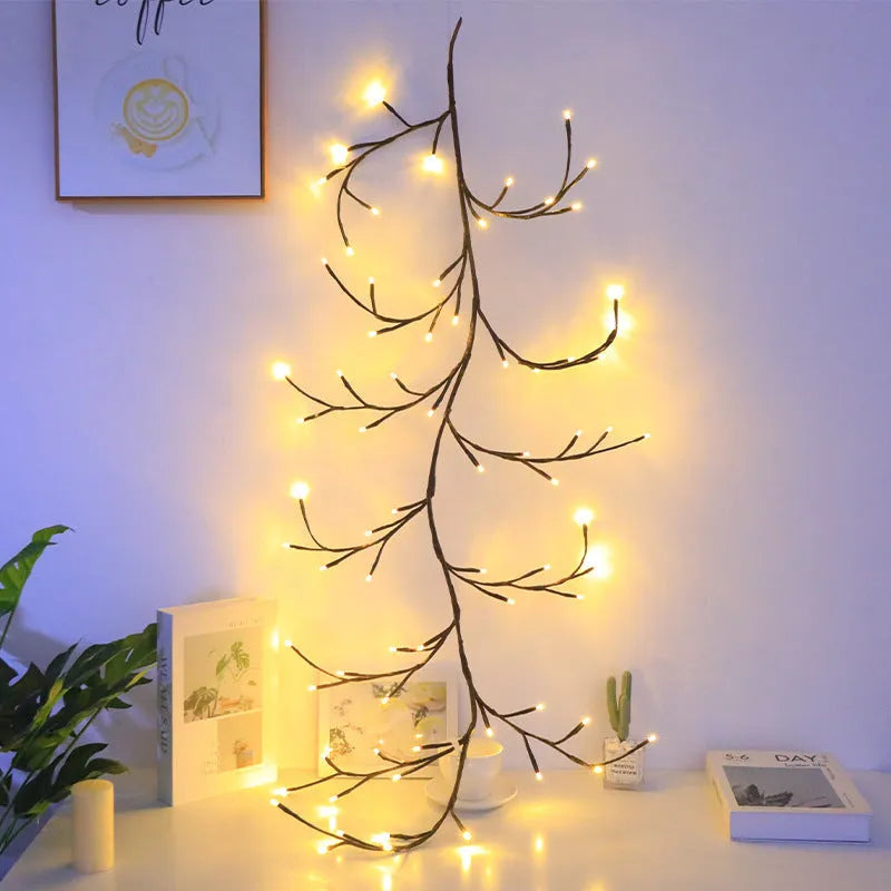 LED butterfly tree rattan lamp with flexible branches and colourised butterfly decorations