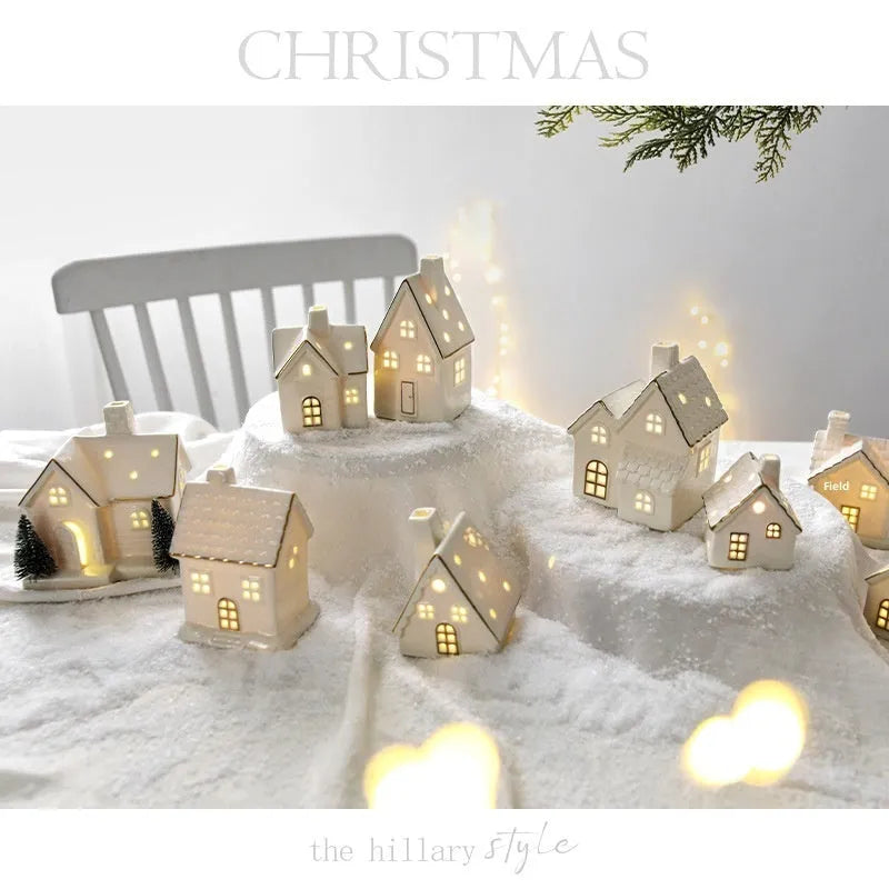 Ceramic European-style villa Christmas tree ornament in a painted house design