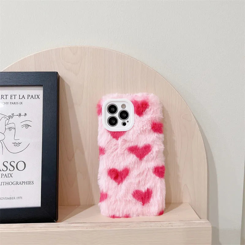 Pink Love Plush cartoon silicone phone case for Apple iPhone