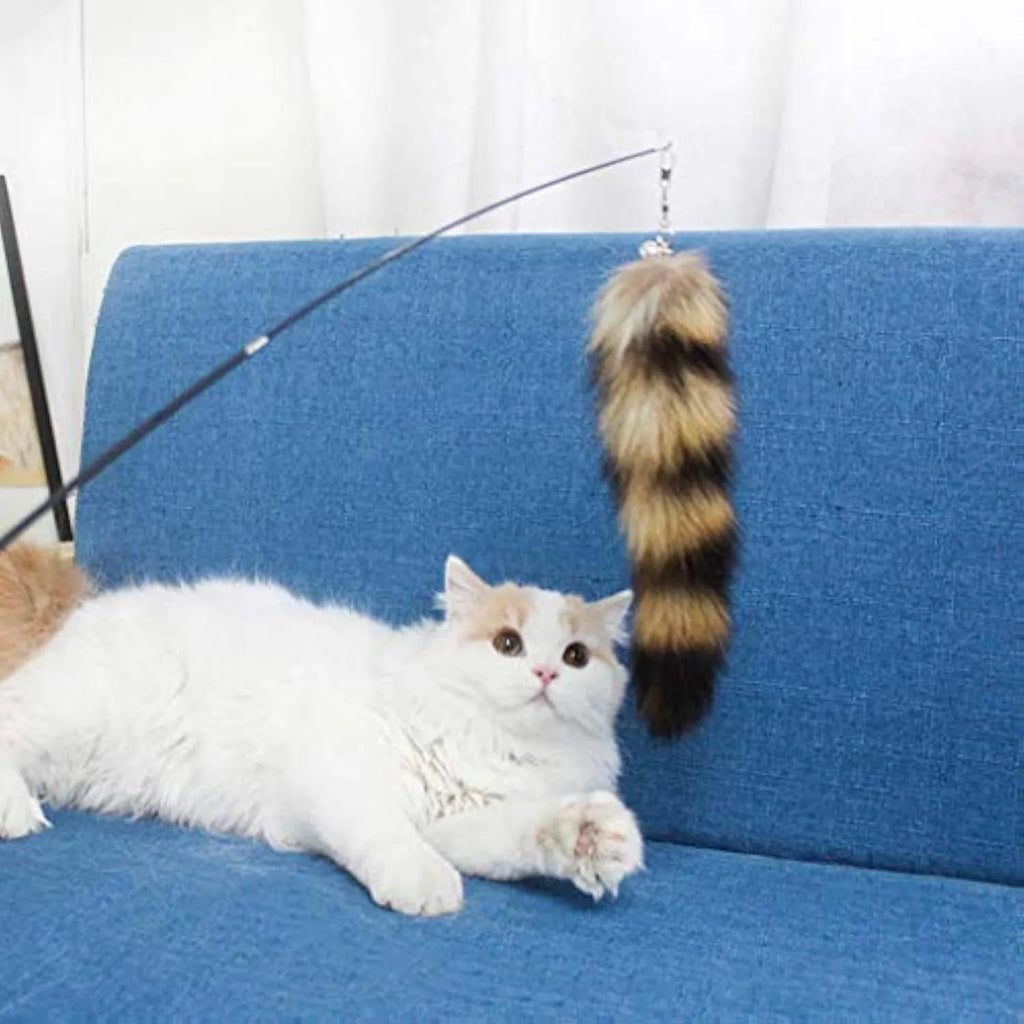 Black cat toy wand with long elastic string for interactive play sessions