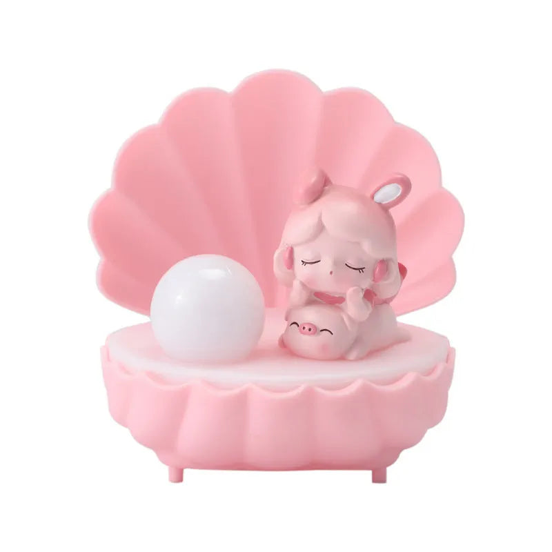 Shell Star cartoon character resin night light in pink pig, blue bear, purple sheep, or yellow Miki designs.