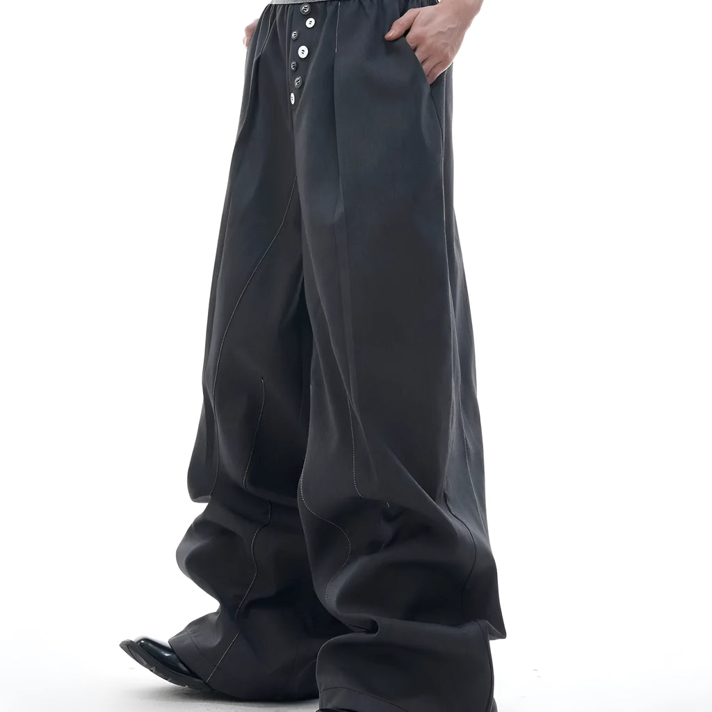 High waist straight-leg suit trousers with button open line design in black or grey colour