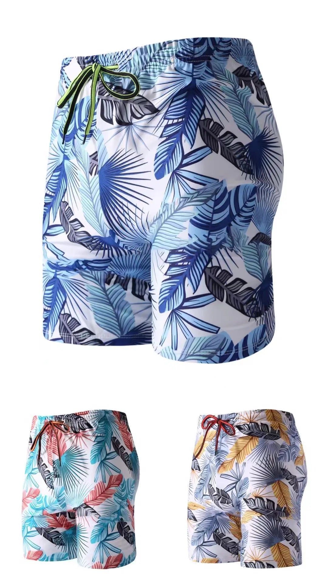 Men's cropped swimming trunks in multicolour pattern with polyester spandex fabric for beach and pool use